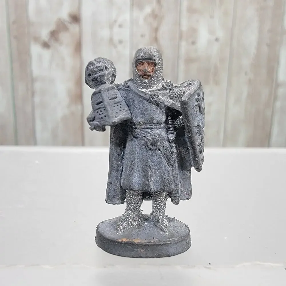 Vintage 1980 Pewter Knight Figurine, Fantasy Paladin Miniature, ©S Mark, 1 1/8